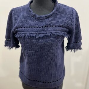J. Crew Deep Navy Blue Textured Womens Knit Fringe Sweater 100% Cotton Small